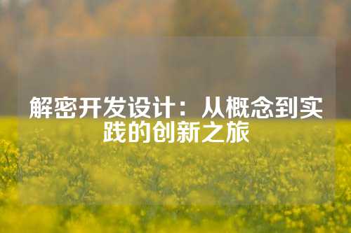 解密开发设计：从概念到实践的创新之旅