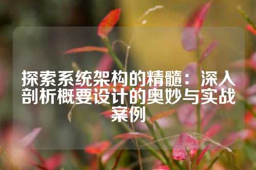 探索系统架构的精髓：深入剖析概要设计的奥妙与实战案例